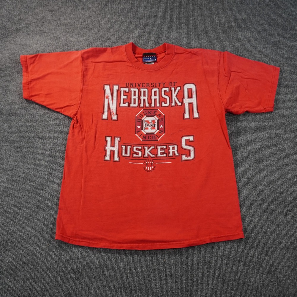 Vintage Nebraska Huskers T Shirt Mens Large Red Graphic NCAA Football Tee Logo